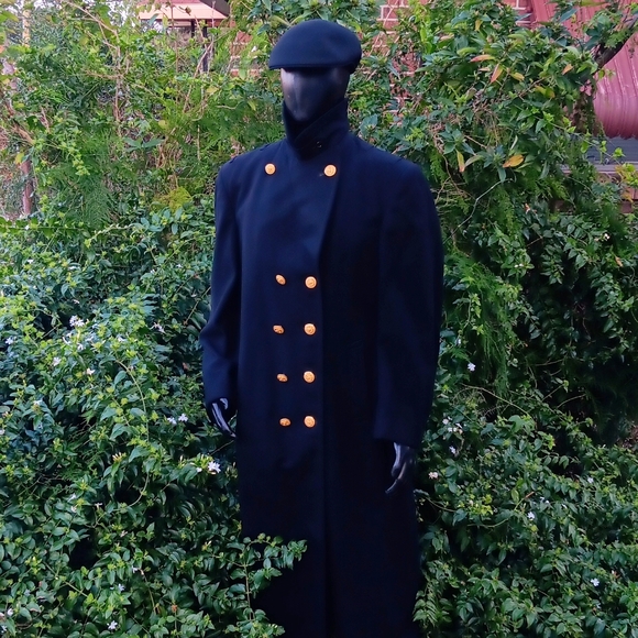 CLOTHING SUPPLY MEN'S VINTAGE BLACK PURE WOOL DOUBLE BREASTED TRENCH - Picture 6 of 17